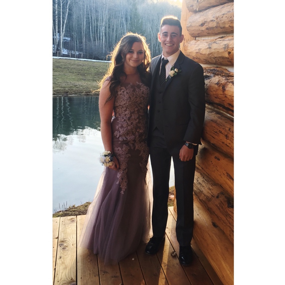 Dusty purple lace formal gown